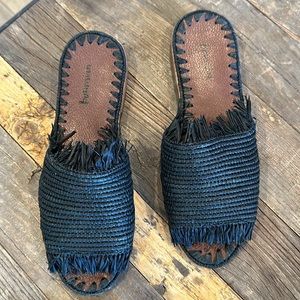 Black Raffia Slides - image 1